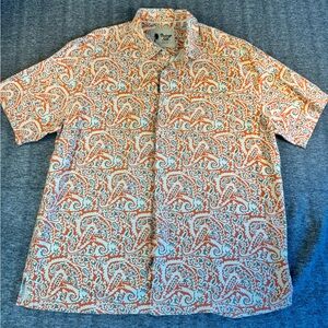 Vintage Silk 100% Silk Mens Orange & Gray Paisley Button Up Shirt Size 2X
